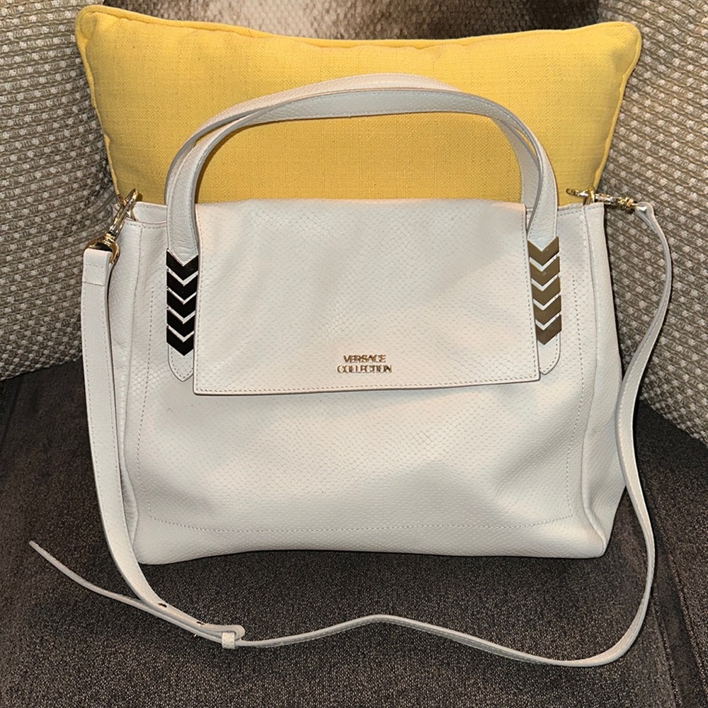 Versace Collection White Snakeskin 🐍 Shoulder Bag ✨ 100% made in Italy 🇮🇹